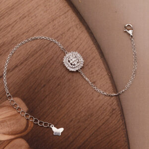 AGOR 925 Silver CZ & Baguette Floral Cluster Adjustable Bracelet