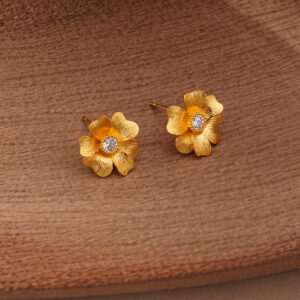 AGOR 925 Silver Gold-Plated Bloomed Flower Stud Earrings with CZ Center