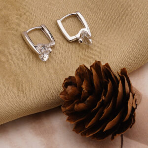 AGOR 925 Silver CZ Studded Rectangle Outline Cuff Earring