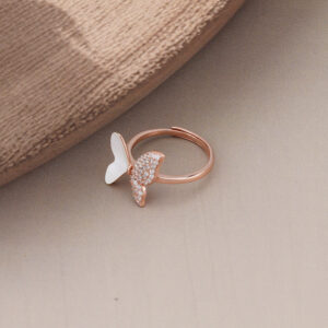 AGOR 925 Silver Butterfly Adjustable Ring with CZ & Enamel - Rose Gold Plated