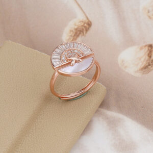 AGOR 925 Silver Rose Gold Plated Enamel Adjustable Ring with CZ Diamonds