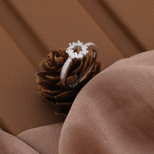 AGOR 925 Silver Blossom Spark Adjustable Ring - Floral CZ Solitaire Design