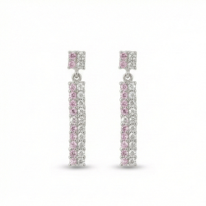 925 Sterling Silver Pink and White Linear Drop Earrings Jewellery for Women