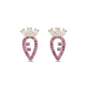 925 Sterling Silver Pink Carrot Stud Earrings Stone Accents Rhodium Finish Jewellery