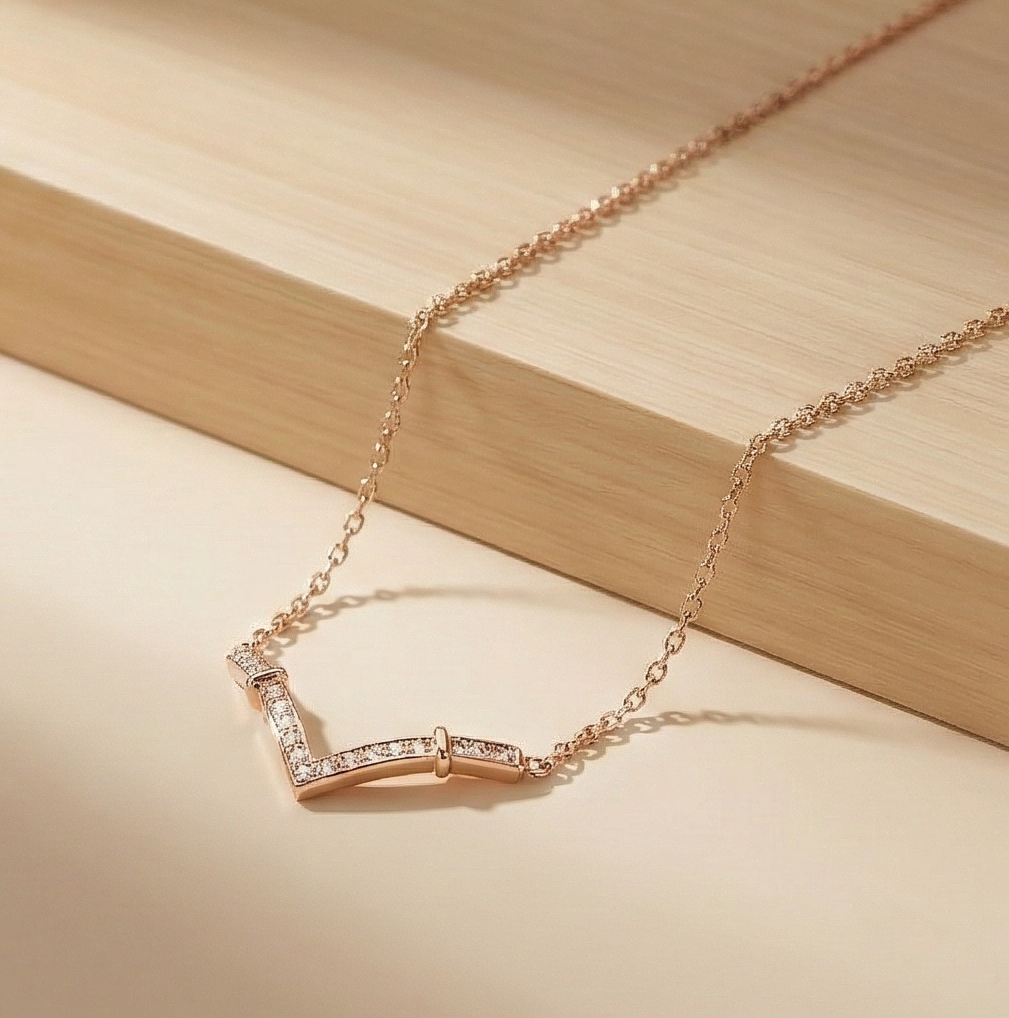 AGOR 925 Sterling Silver Rose Gold Plated Geometric Chevron Bar Necklace Jewellery
