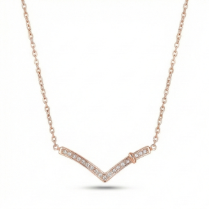 AGOR 925 Sterling Silver Rose Gold Plated Geometric Chevron Bar Necklace Jewellery