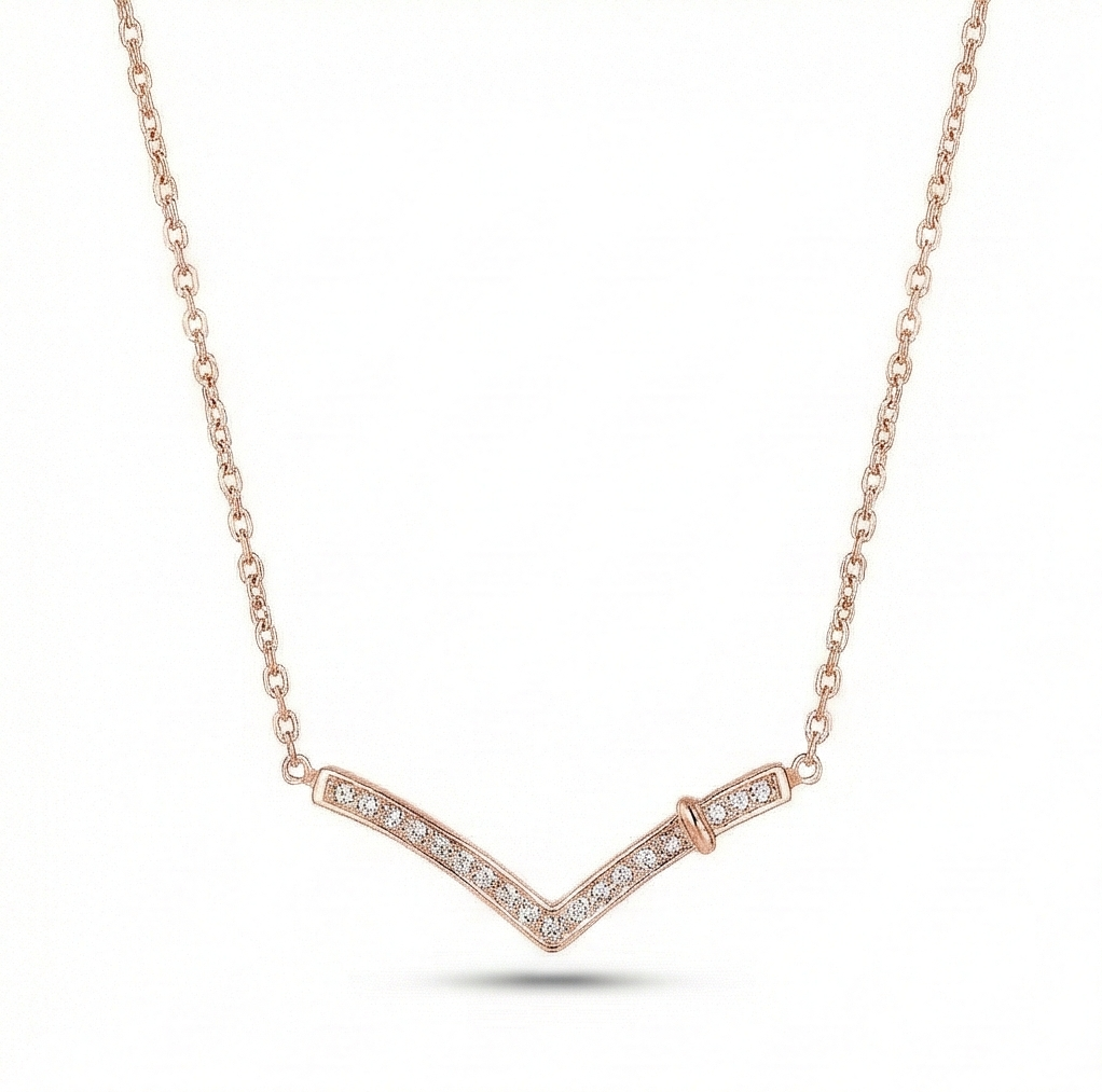 AGOR 925 Sterling Silver Rose Gold Plated Geometric Chevron Bar Necklace Jewellery