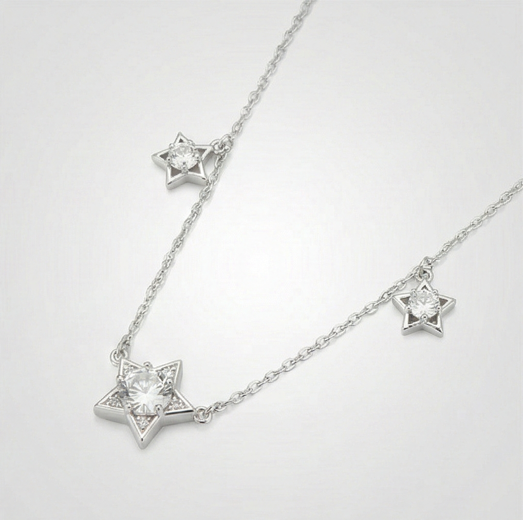 AGOR 925 Sterling Silver Celestial 5 Star Charm Necklace, Silver Finish Pendant Jewellery for Girls