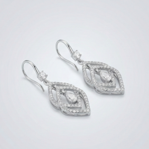 AGOR 925 Sterling Silver Geometric Designed Drop Earrings, Rhodium Plated Dangle Jewellery for Women