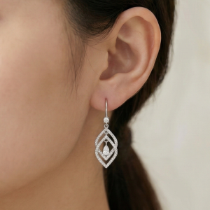 AGOR 925 Sterling Silver Geometric Designed Drop Earrings, Rhodium Plated Dangle Jewellery for Women