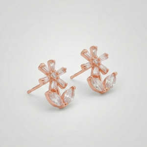 AGOR 925 Sterling Silver Rose Gold Plated Floral Stud Earrings, Nature Inspired Jewellery for Women