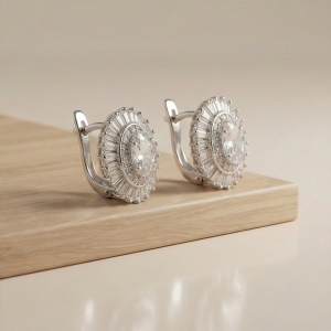 AGOR 925 Sterling Silver Oval Halo Stud Earrings, Rhodium Plated Statement Jewellery for Women