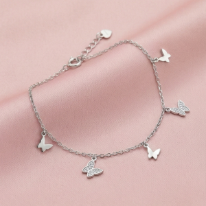 AGOR 925 Sterling Silver Butterfly Charm Bracelet for Women, High Polish Silver Finish Fashion Jewellery