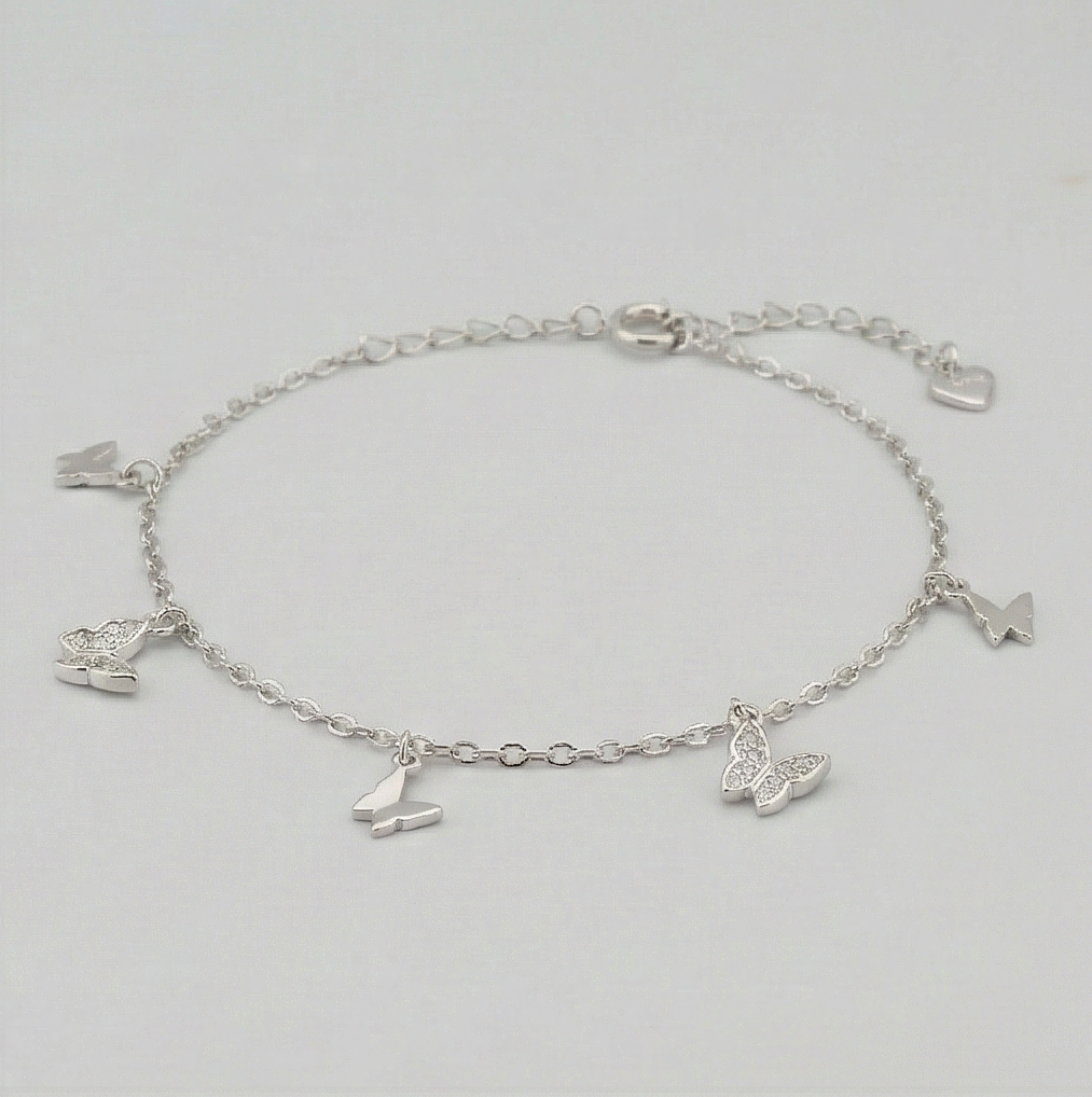 AGOR 925 Sterling Silver Butterfly Charm Bracelet for Women, High Polish Silver Finish Fashion Jewellery