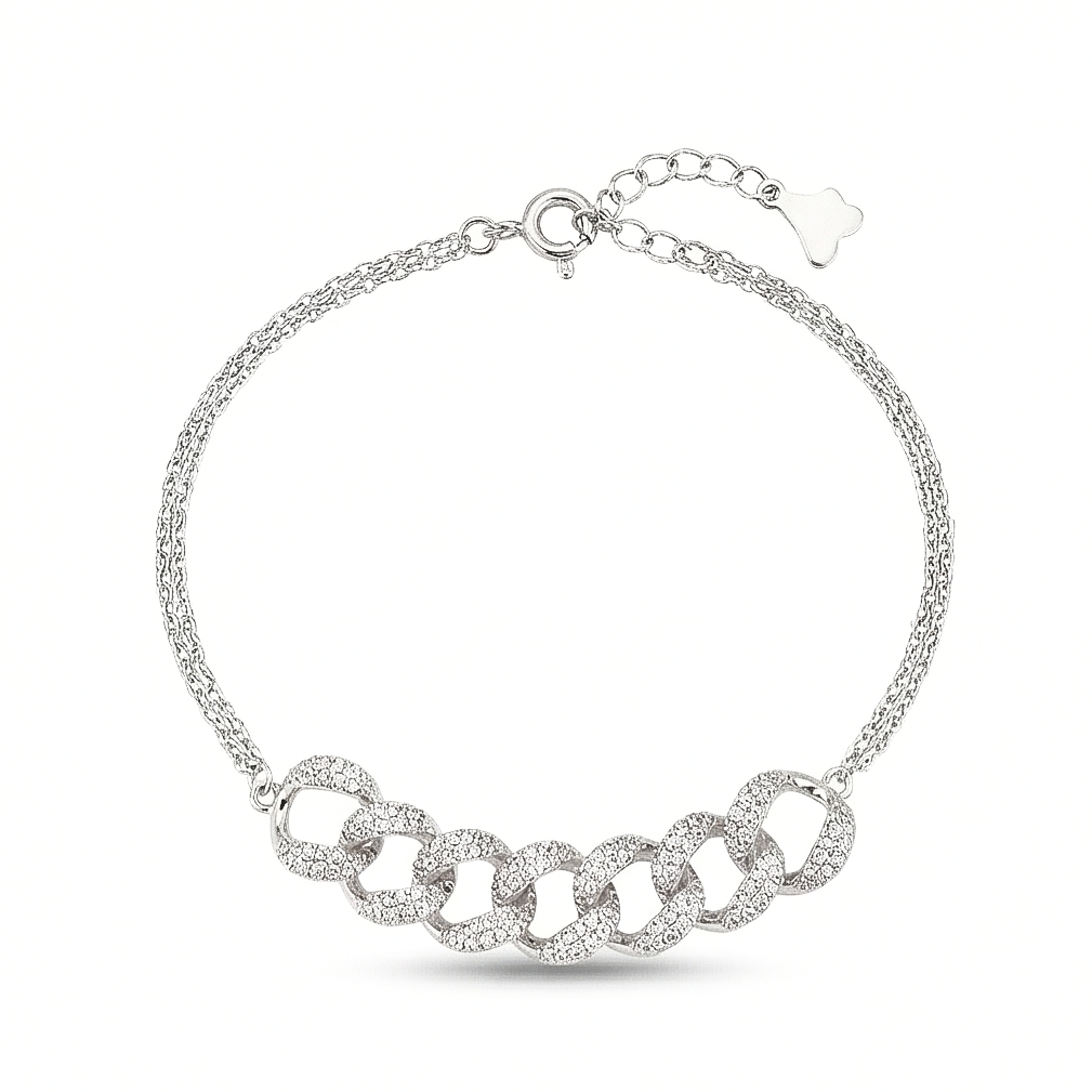 AGOR 925 Sterling Silver Paved Chain Link Bracelet, Silver Finish Modern Jewellery for Women