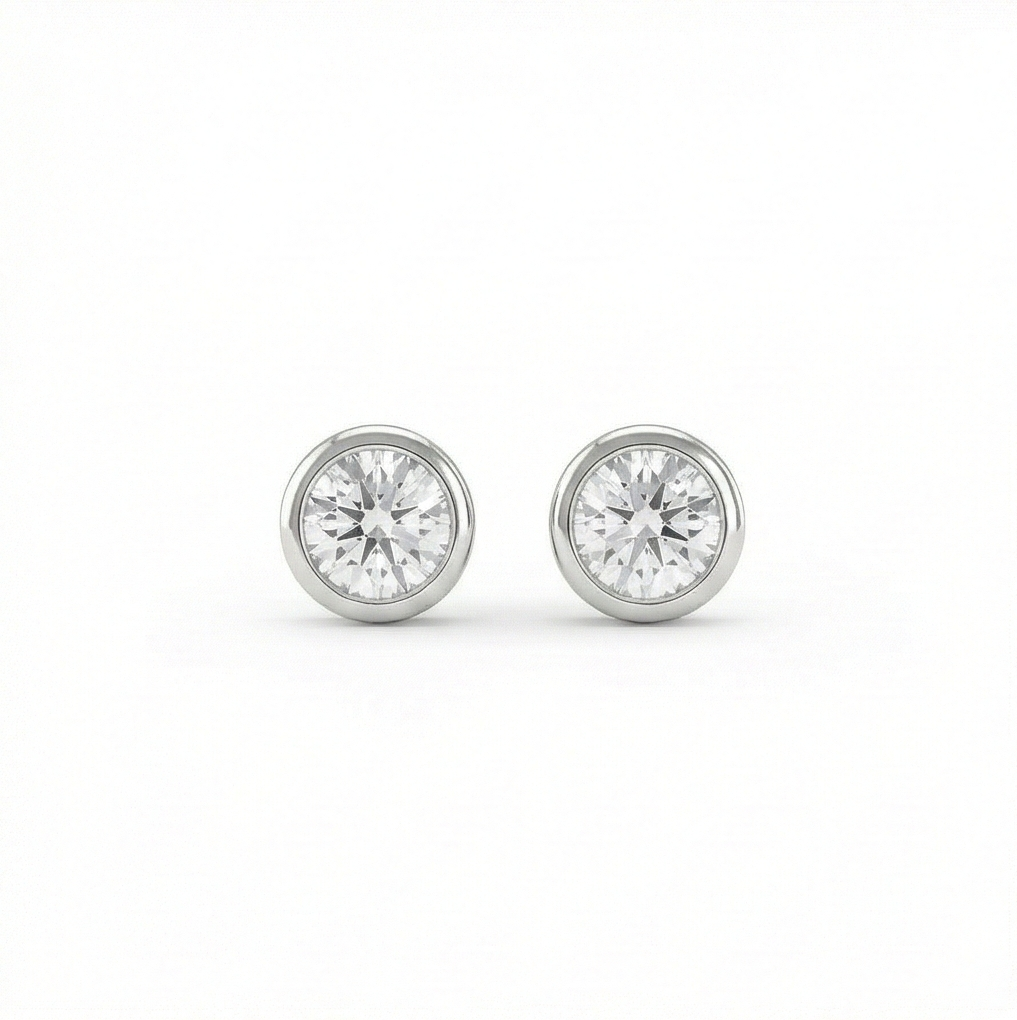 925 Sterling Silver Round Bezel Set Solitaire Stud Earrings Jewellery for Women