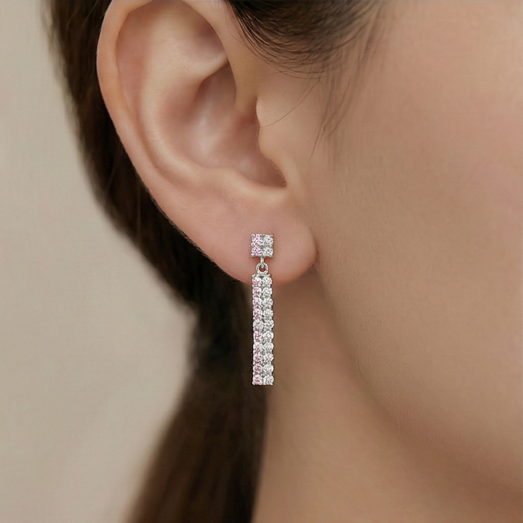 925 Sterling Silver Pink and White Linear Drop Earrings Jewellery for Women