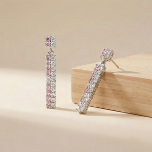 925 Sterling Silver Pink and White Linear Drop Earrings Jewellery for Women