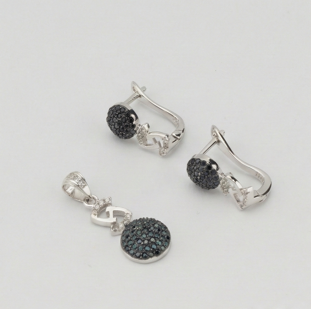 925 Sterling Silver Black Stone Infinity Drop Pendant Set Rhodium Finish Jewellery