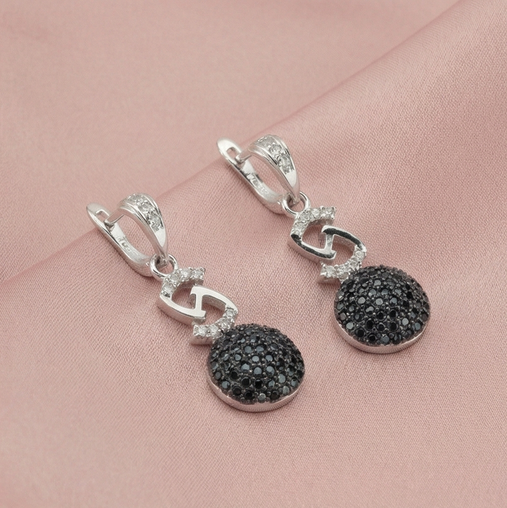925 Sterling Silver Black Stone Infinity Drop Pendant Set Rhodium Finish Jewellery