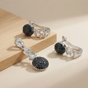 925 Sterling Silver Black Stone Infinity Drop Pendant Set Rhodium Finish Jewellery