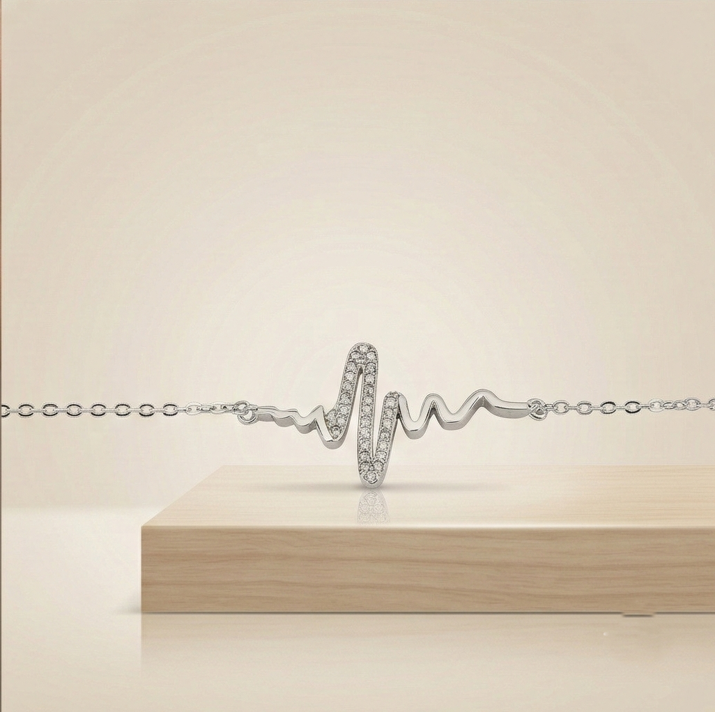 925 Sterling Silver Heartbeat Pulse Chain Bracelet Jewellery for Women & Girls Silver Finish