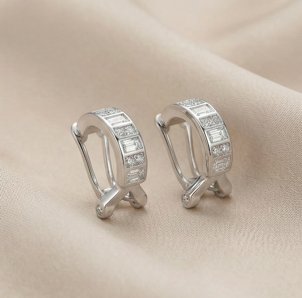 925 Sterling Silver Geometric Baguette Huggie Hoop Earrings Jewellery for Women