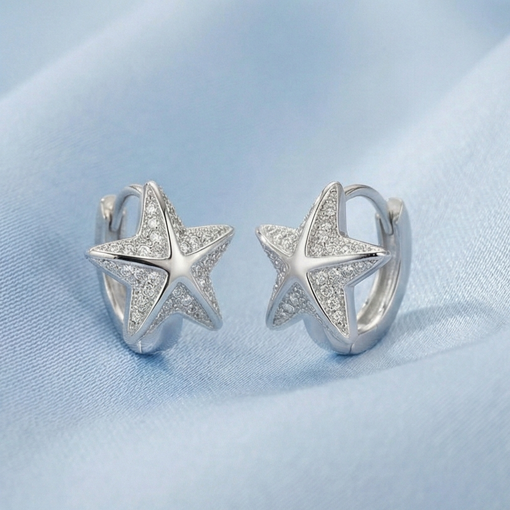 925 Sterling Silver Pave Star Huggie Hoop Earrings Jewellery for Women & Girls