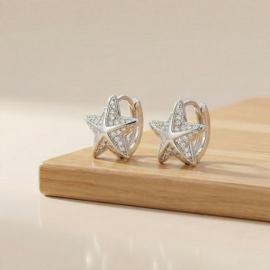 925 Sterling Silver Pave Star Huggie Hoop Earrings Jewellery for Women & Girls