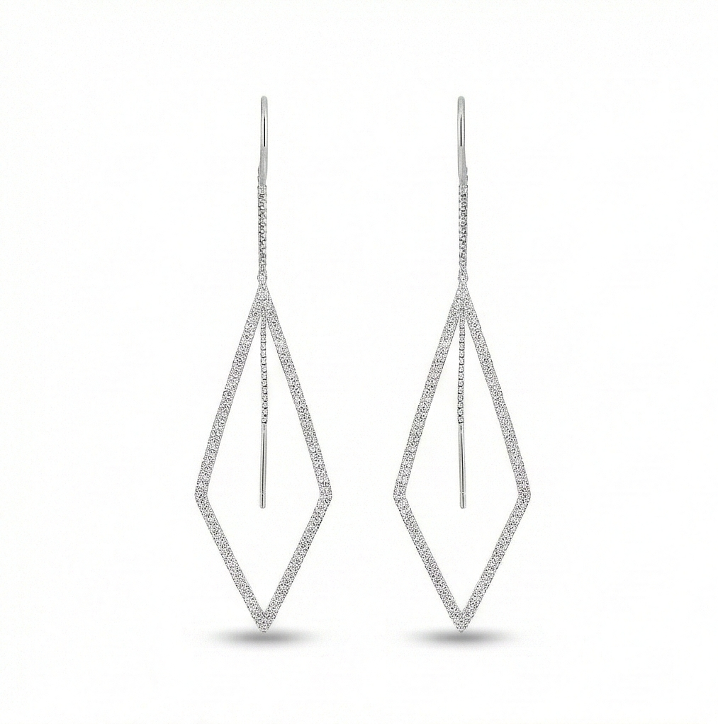 925 Sterling Silver Geometric Rhombus Wire Drop Earrings Jewellery for Women
