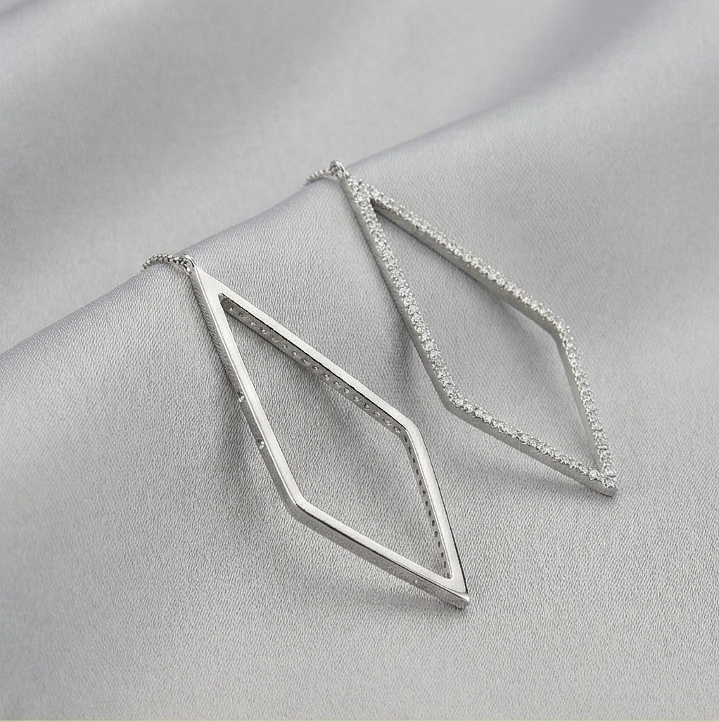 925 Sterling Silver Geometric Rhombus Wire Drop Earrings Jewellery for Women
