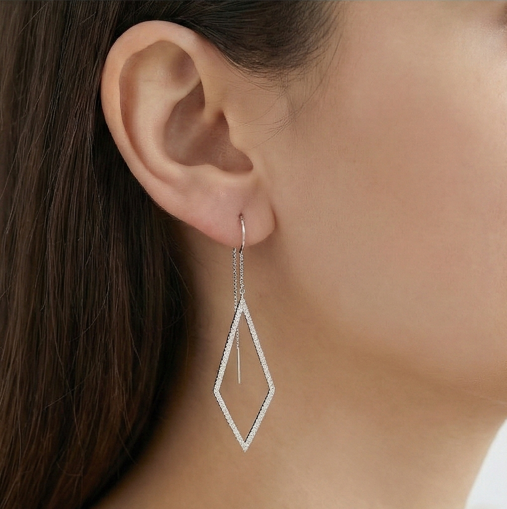 925 Sterling Silver Geometric Rhombus Wire Drop Earrings Jewellery for Women