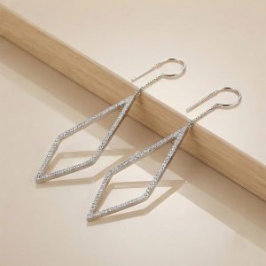 925 Sterling Silver Geometric Rhombus Wire Drop Earrings Jewellery for Women