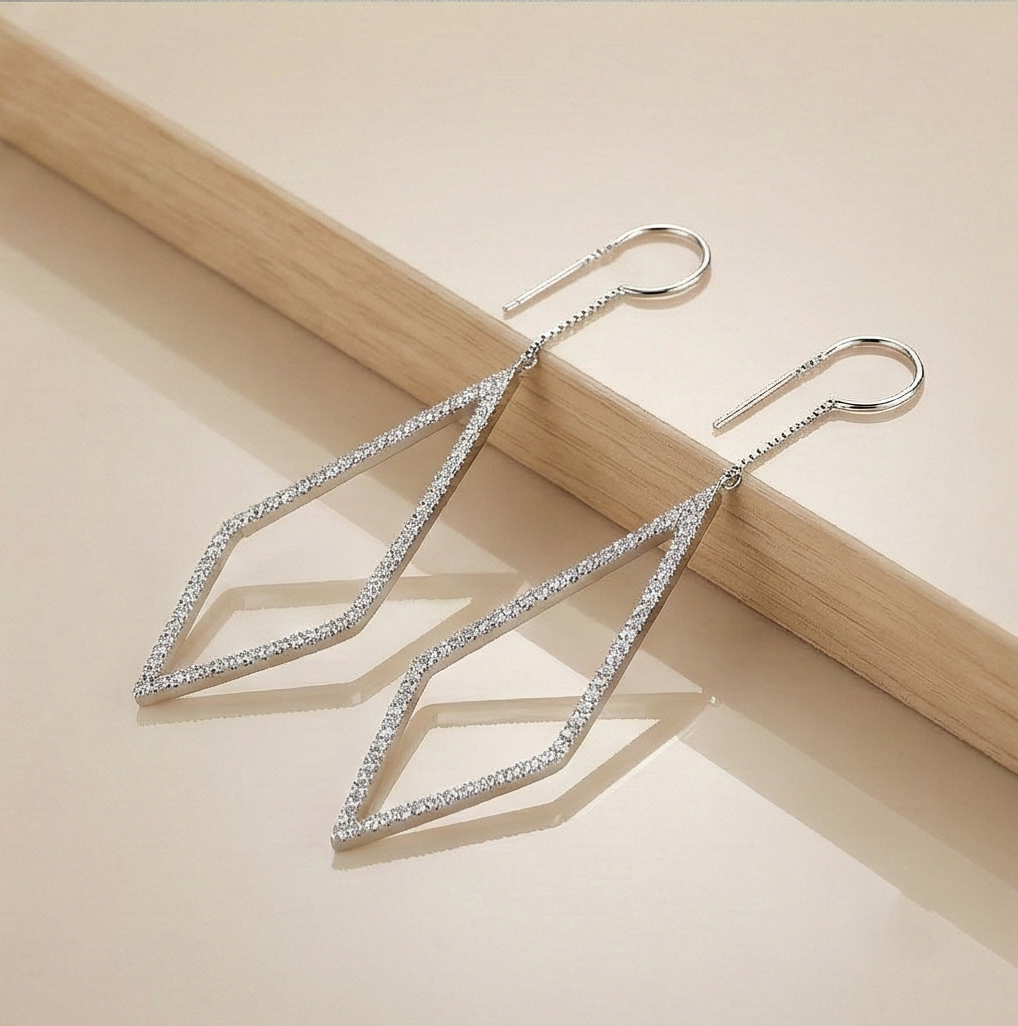925 Sterling Silver Geometric Rhombus Wire Drop Earrings Jewellery for Women