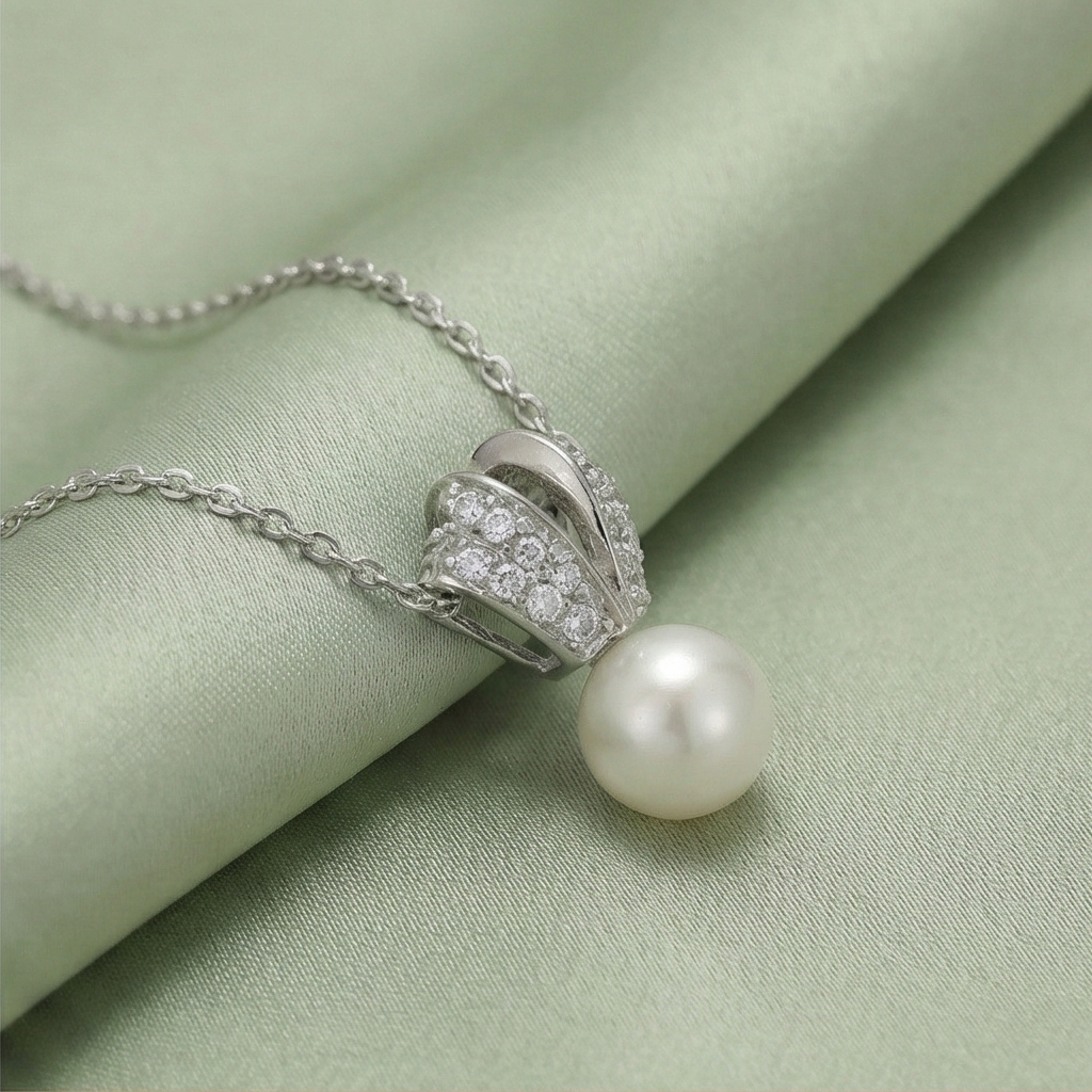 925 Sterling Silver Elegant Pearl Drop Pendant Necklace with Stone Accents Jewellery for Women