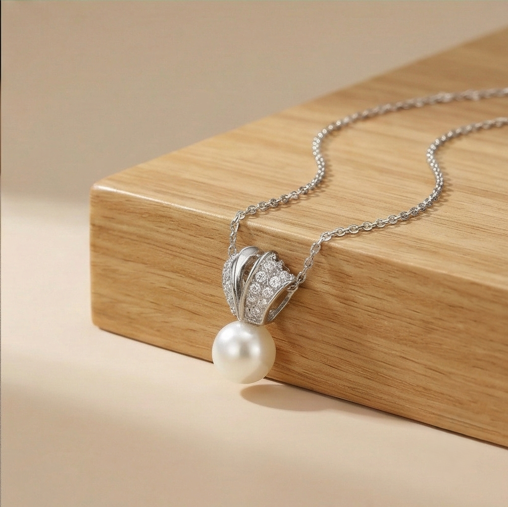 925 Sterling Silver Elegant Pearl Drop Pendant Necklace with Stone Accents Jewellery for Women