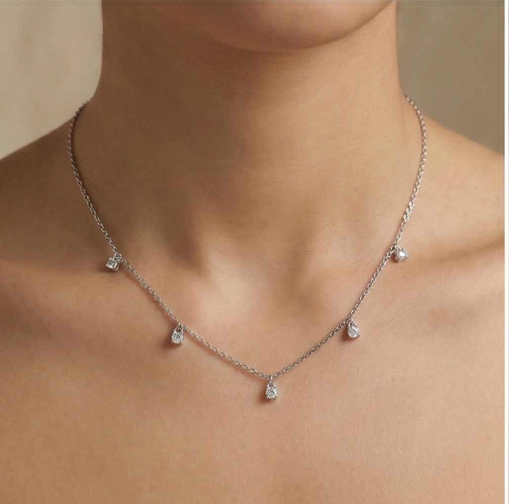 925 Sterling Silver Minimalist Dainty Solitaire Drop Station Necklace Jewellery for Women