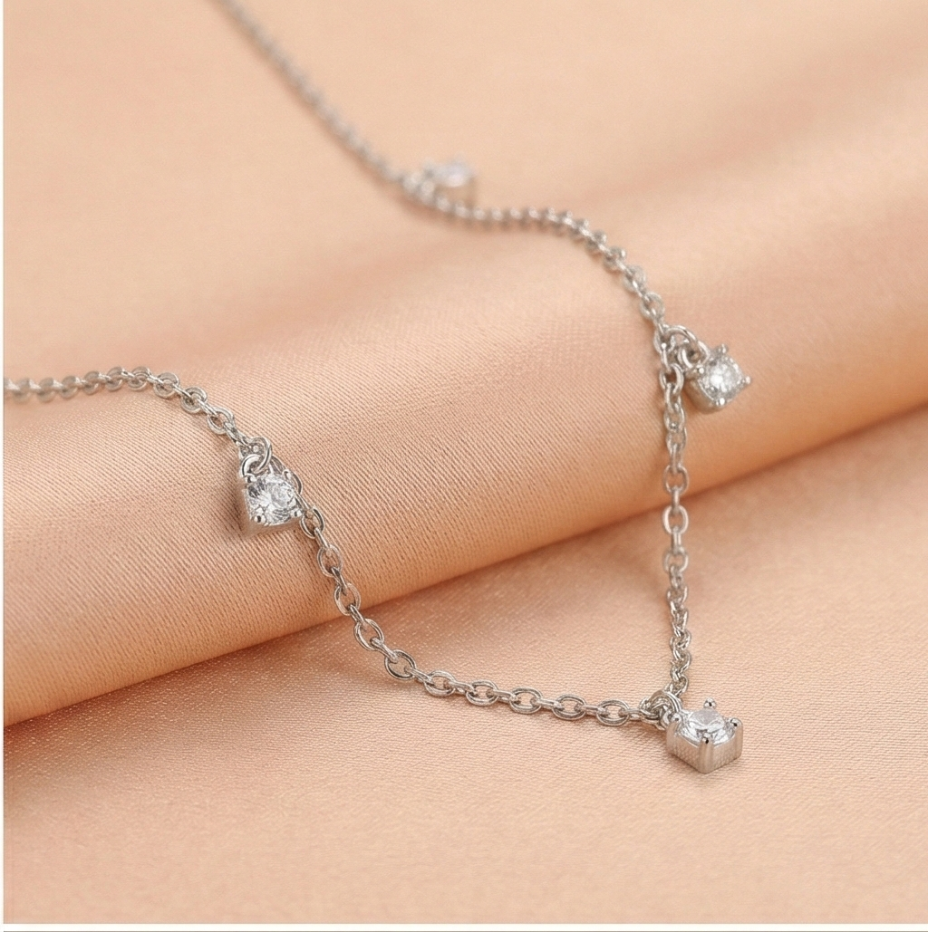 925 Sterling Silver Minimalist Dainty Solitaire Drop Station Necklace Jewellery for Women