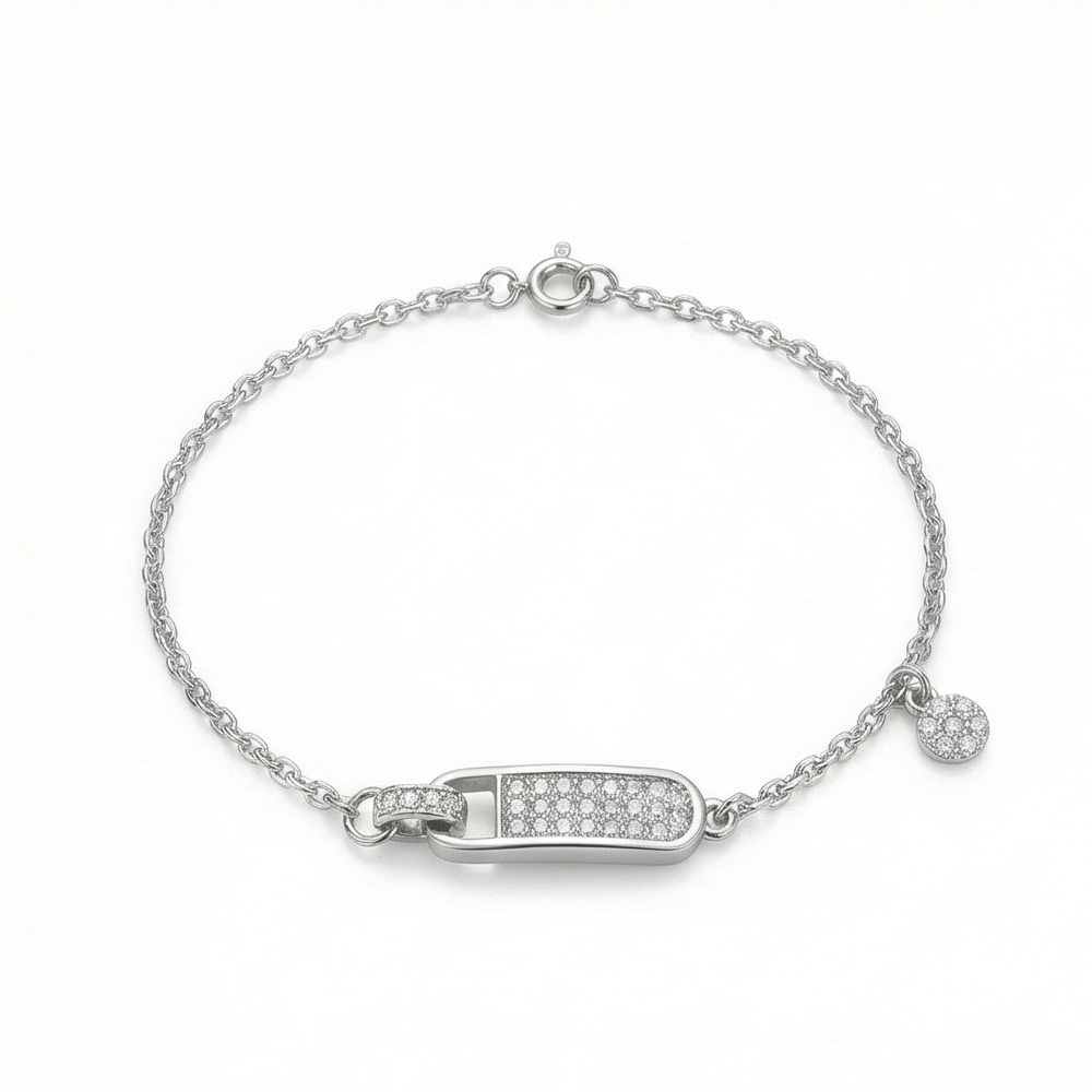925 Sterling Silver Pave Set Geometric Capsule Bar Bracelet Silver Finish Jewellery