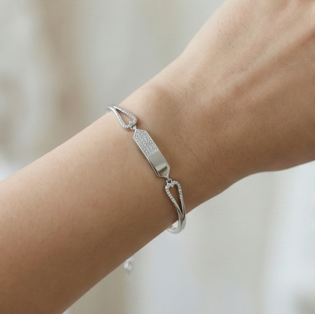 925 Sterling Silver Asymmetric Bar Hinged Bangle Bracelet Jewellery for Women High Polish Finish