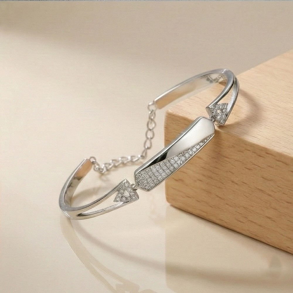 925 Sterling Silver Geometric Bar Bangle Bracelet Jewellery for Women High Polish Finish