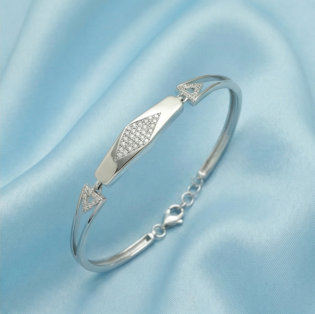 925 Sterling Silver Geometric Rhombus Hinged Bangle Bracelet Jewellery for Women High Polish Finish