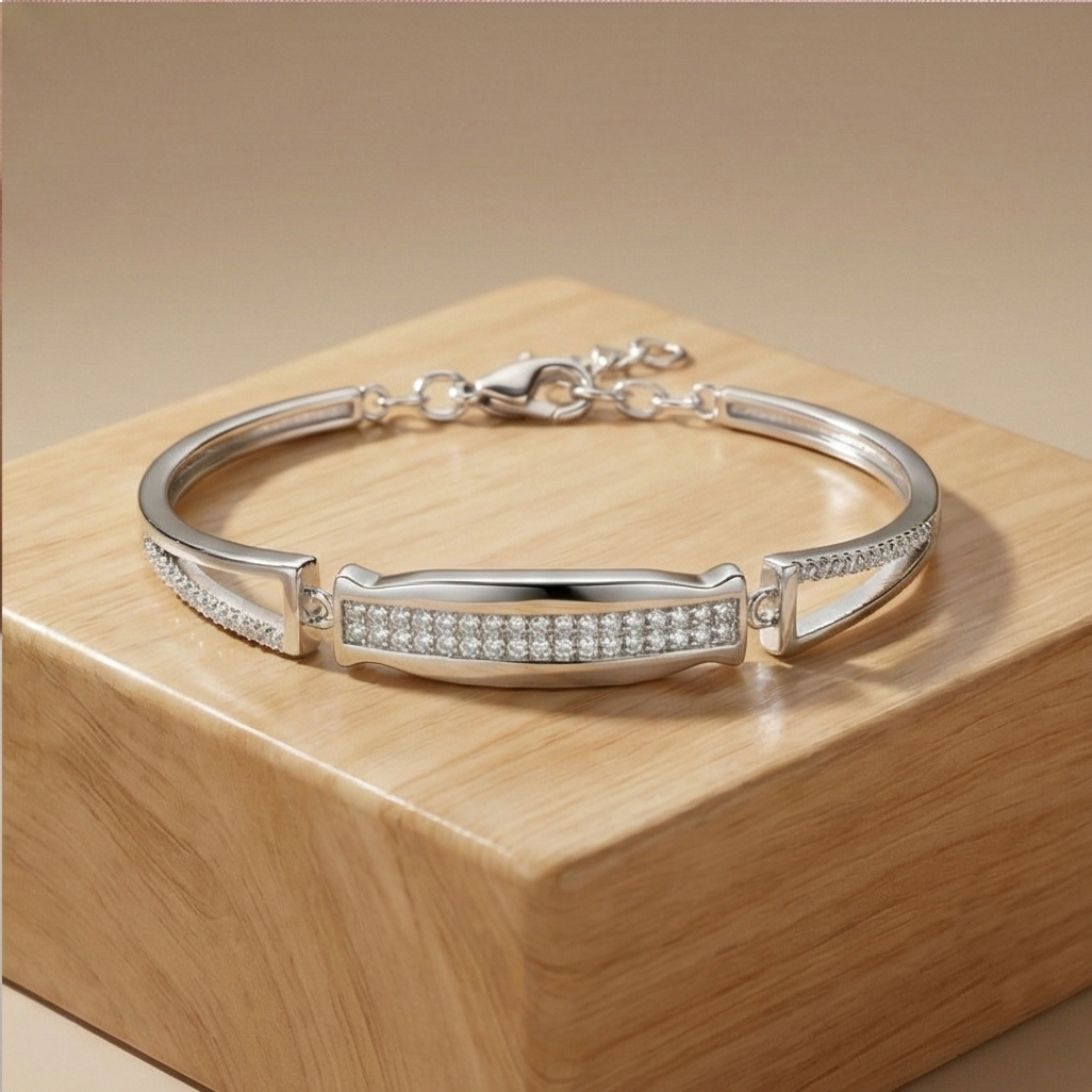 925 Sterling Silver Rectangular Bar Link Bracelet Adjustable Wrist Jewellery