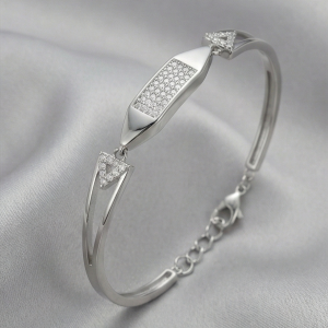 925 Sterling Silver Cushion Shape Station Hinged Bangle Bracelet Jewellery for Women High Polish Finish