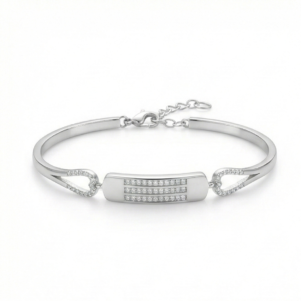 925 Sterling Silver Triple Row Bar Hinged Bangle Bracelet Jewellery for Women High Polish Finish