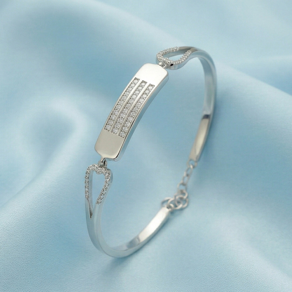 925 Sterling Silver Triple Row Bar Hinged Bangle Bracelet Jewellery for Women High Polish Finish