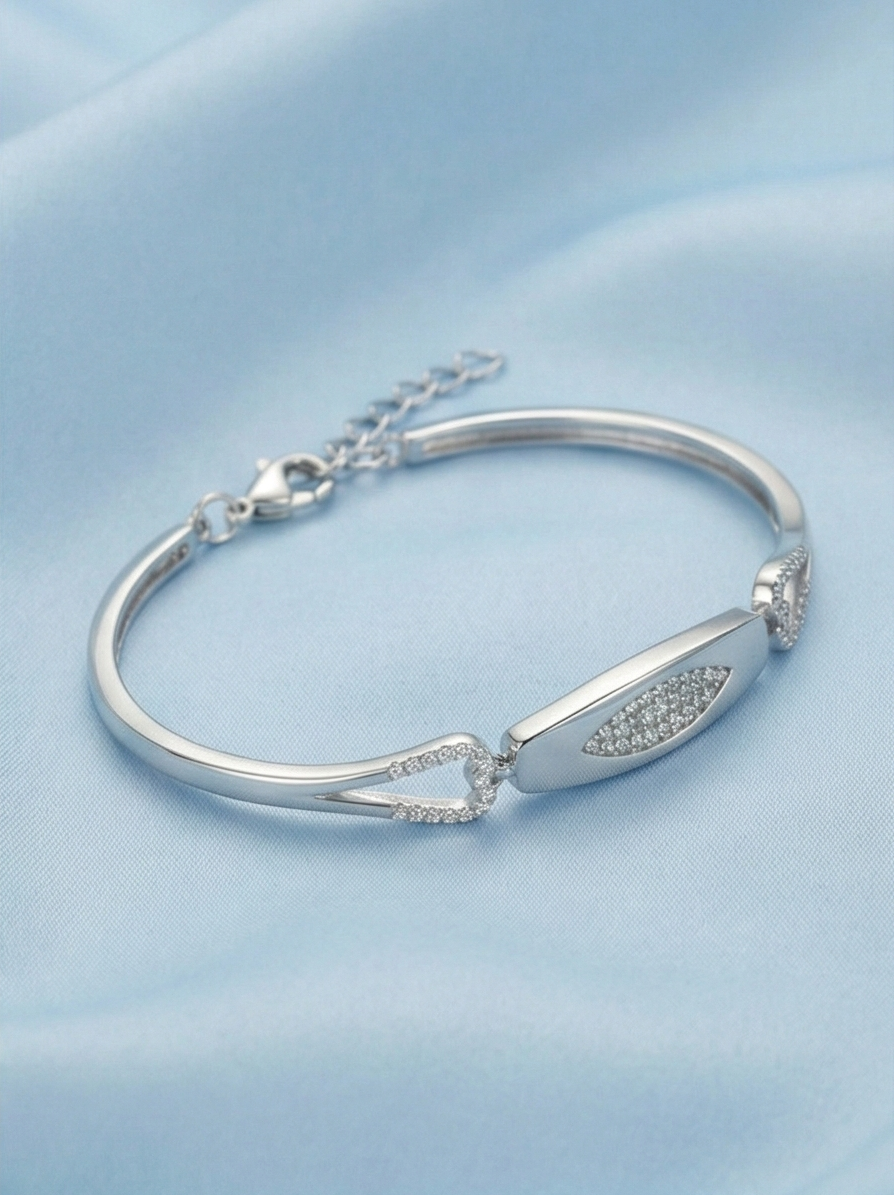 925 Sterling Silver Oval Motif Hinged Bangle Bracelet Jewellery for Women High Polish Finish