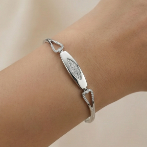 925 Sterling Silver Oval Motif Hinged Bangle Bracelet Jewellery for Women High Polish Finish