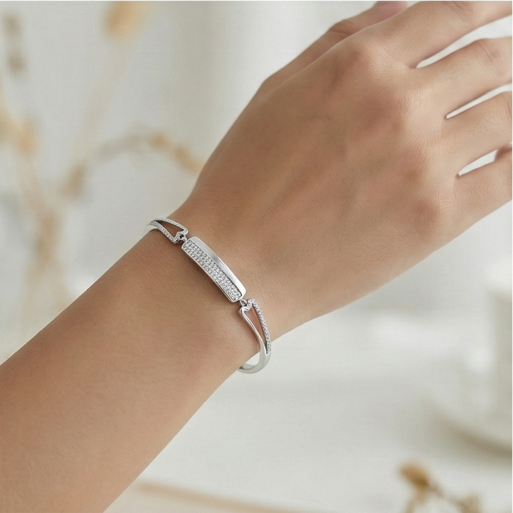 925 Sterling Silver Rectangular Bar Hinged Bangle Bracelet Jewellery for Women High Polish Finish