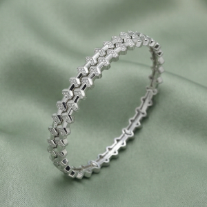 925 Sterling Silver Geometric Pave Link Tennis Bangle Jewellery with Rhodium Finish